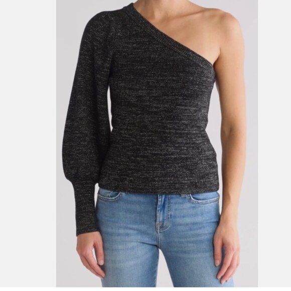 7 For All Mankind One Shoulder Sweater – Black Metallic, Size S – NWT - Picture 2 of 5